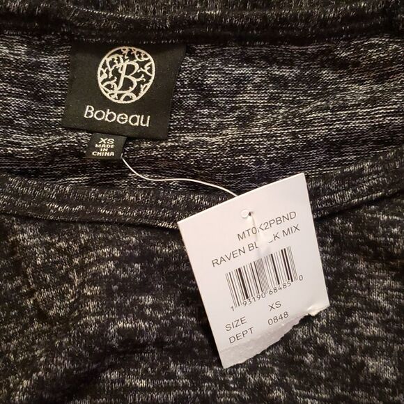 Bobeau Womens Long‎ Sleeve Heathered Tunic Top Raven Black Mix Size XS NWOT - Picture 3 of 4